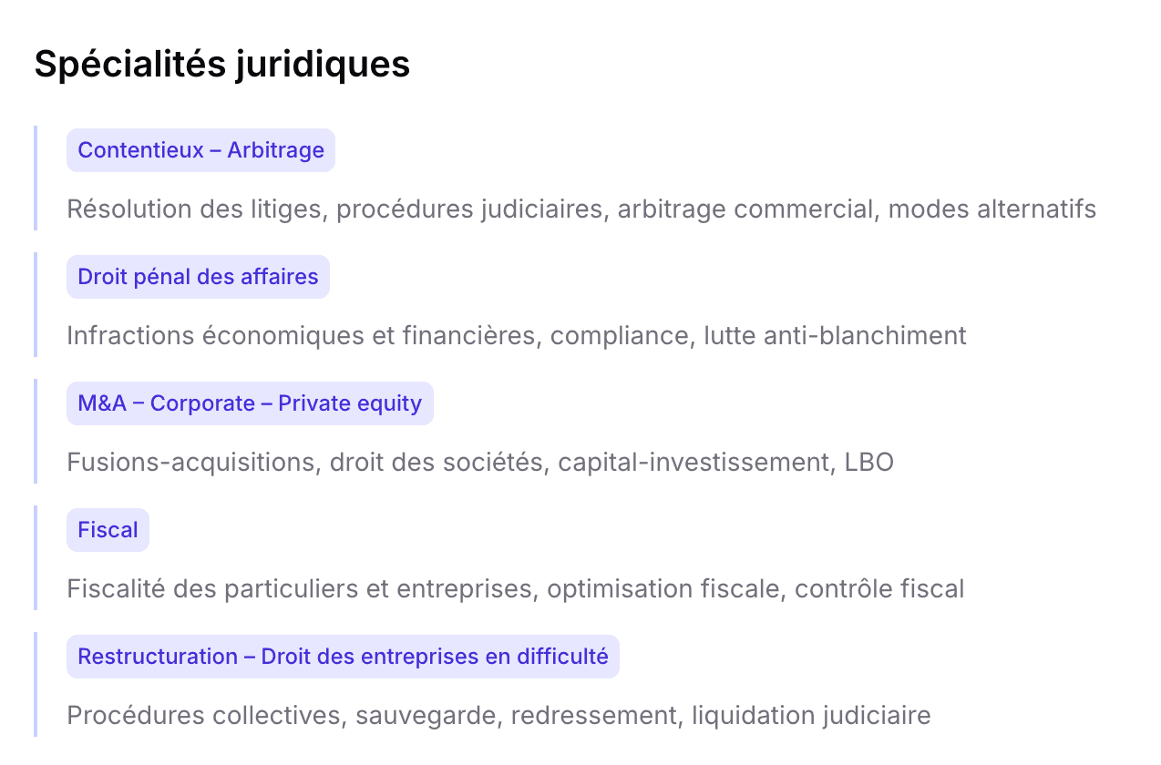 Domaines juridiques spécialisés